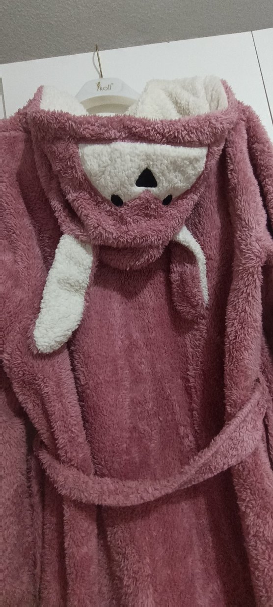 Pembe Peluş Bornoz Kapüşonlu - Görsel 4