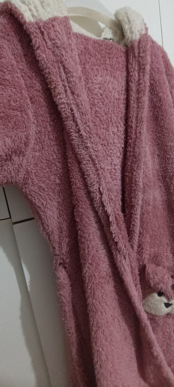 Pembe Peluş Bornoz Kapüşonlu - Görsel 5