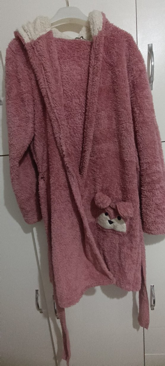 Pembe Peluş Bornoz Kapüşonlu - Görsel 2