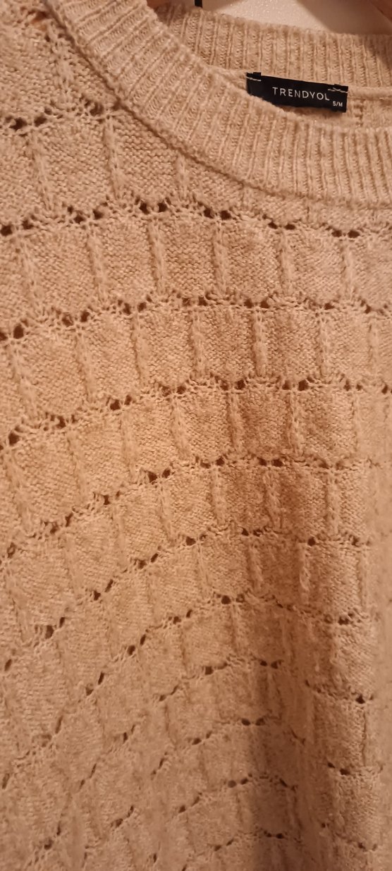 Bej Kadın Triko Kazak, Bisiklet Yaka, Rahat Kesim - Görsel 2