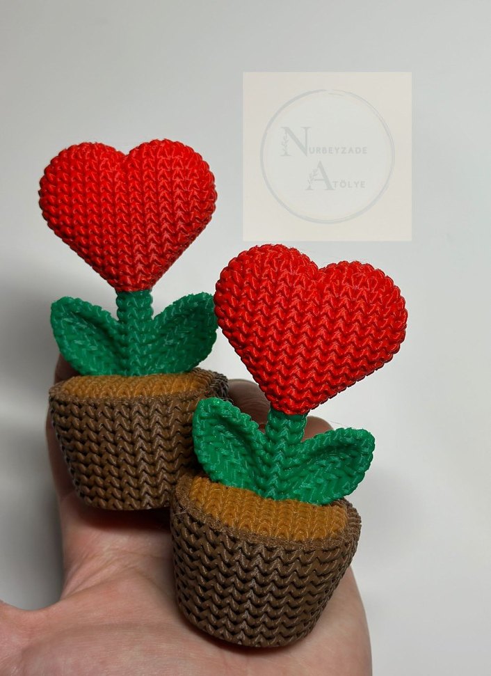 Kalp Şeklinde Örgü Saksı Çiçeği - Görsel 2