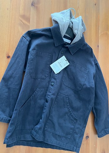 Zara Zara marka, etiketli, Kapüşonlu Koyu Mavi Erkek Kot Ceket