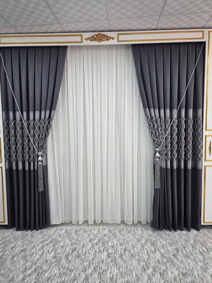 Nakışlı Gri Perde - Görsel 4