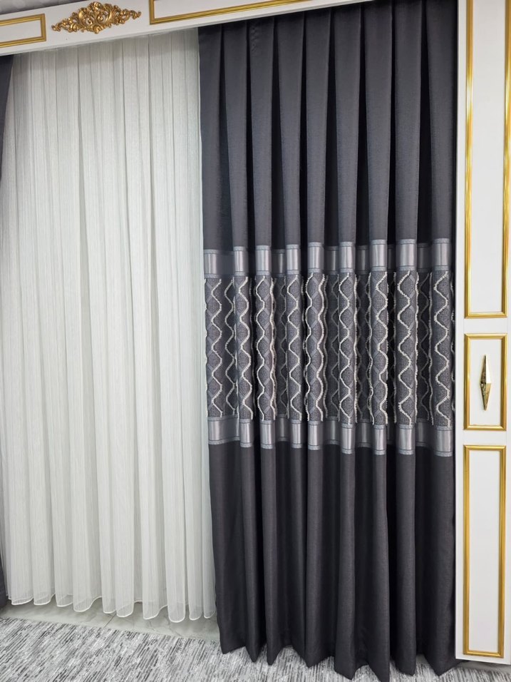 Nakışlı Gri Perde - Görsel 2