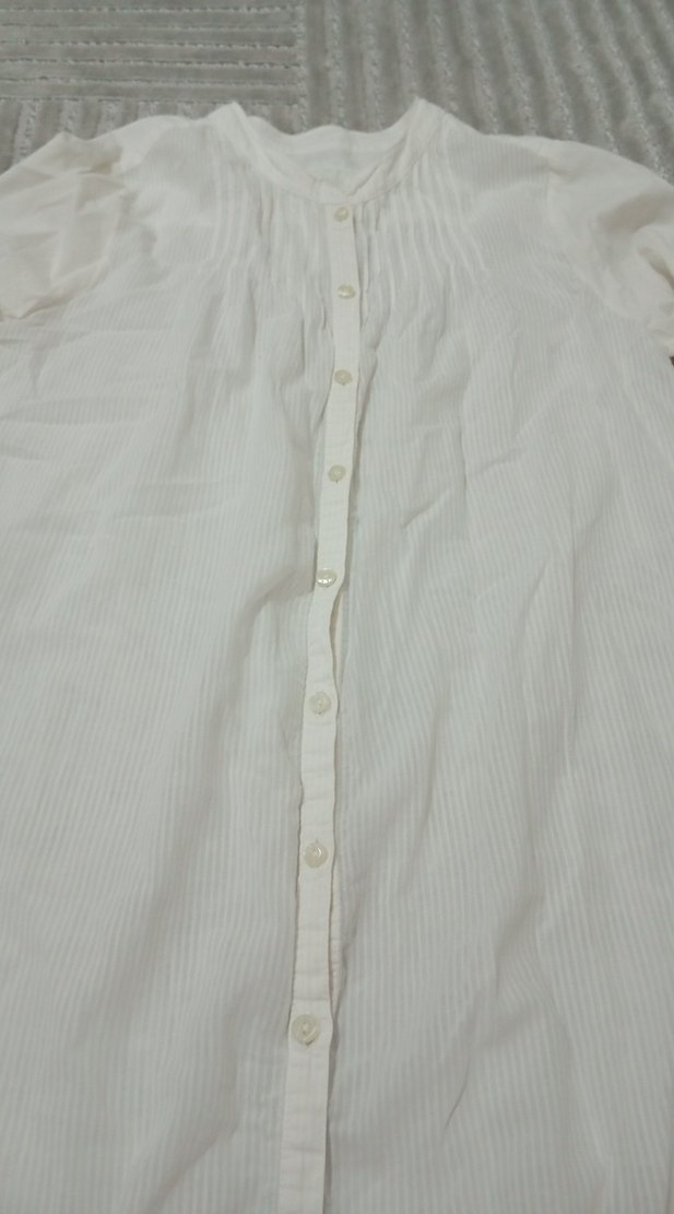 Beyaz Keten Düğmeli Uzun Kollu Gömlek - Görsel 4