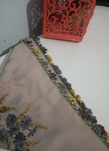 Cenk   pudra renk çiçekli fıstık oyalı yazma - Görsel 5