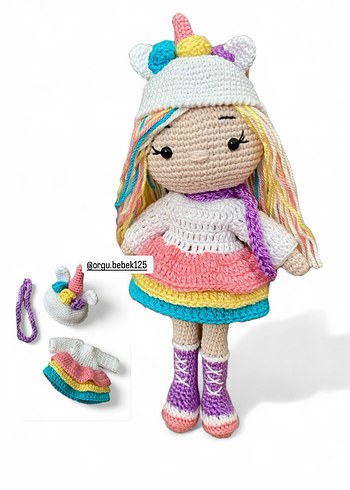 Pastel Renkli Örgü Unicorn Bebek