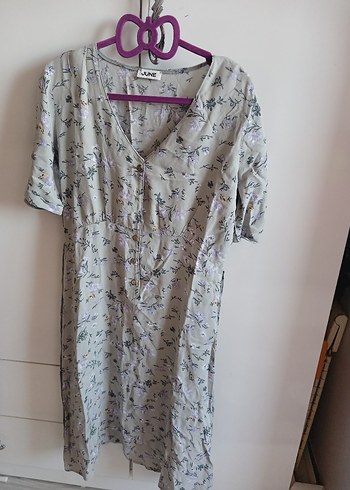 Zara Gri V Yaka Bohem Düğmeli Midi Elbise