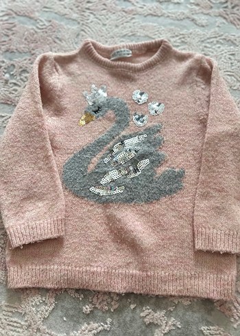 Kız Çocuk Gri Nakışlı Triko Kazak - Görsel 5