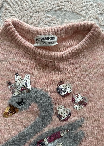 Kız Çocuk Gri Nakışlı Triko Kazak - Görsel 2