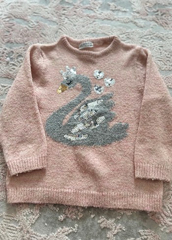 Kız Çocuk Gri Nakışlı Triko Kazak - Görsel 6