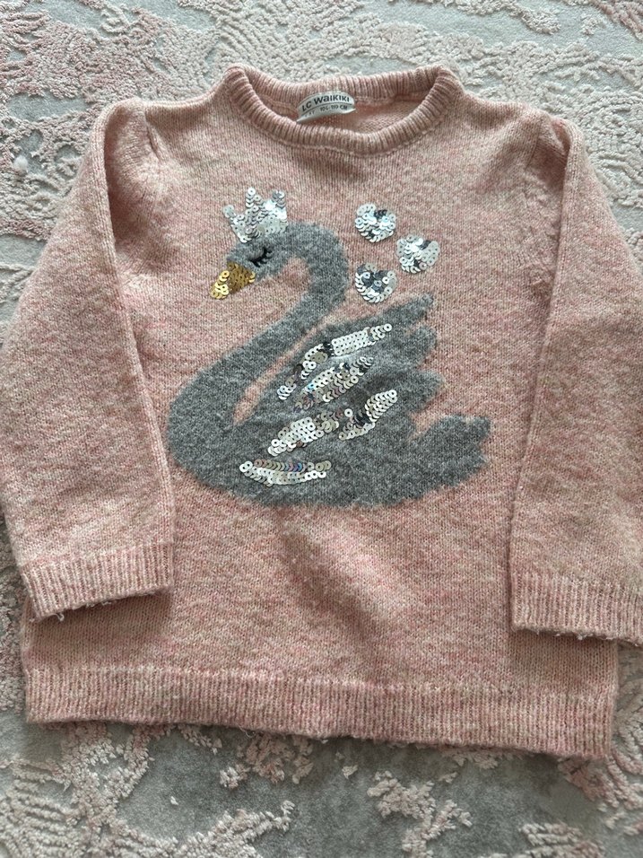 Kız Çocuk Gri Nakışlı Triko Kazak - Görsel 3