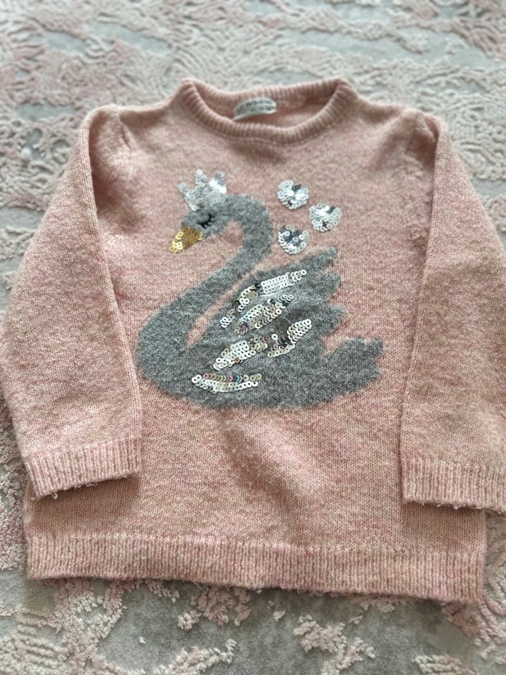 Kız Çocuk Gri Nakışlı Triko Kazak - Görsel 5