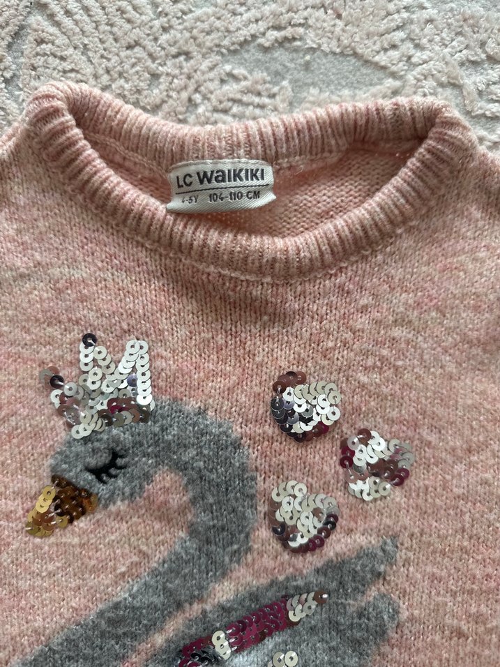 Kız Çocuk Gri Nakışlı Triko Kazak - Görsel 2