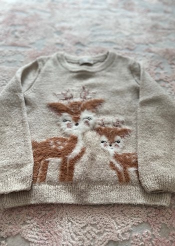 Kız Çocuk Bej Nakışlı Triko Kazak - Görsel 8