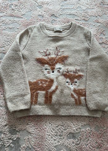 Kız Çocuk Bej Nakışlı Triko Kazak - Görsel 3