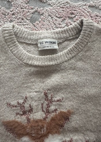 Kız Çocuk Bej Nakışlı Triko Kazak - Görsel 5