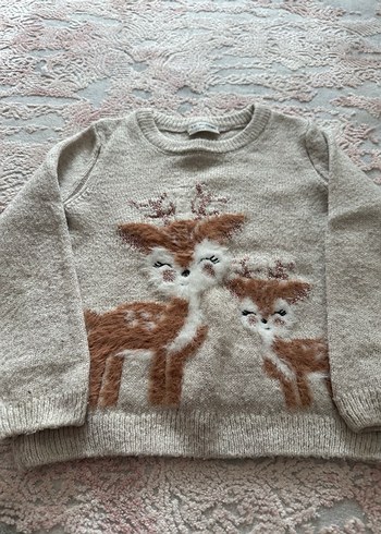 Kız Çocuk Bej Nakışlı Triko Kazak - Görsel 9