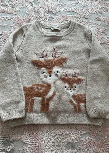 Kız Çocuk Bej Nakışlı Triko Kazak - Görsel 4