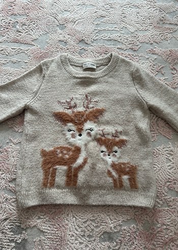 Kız Çocuk Bej Nakışlı Triko Kazak - Görsel 2