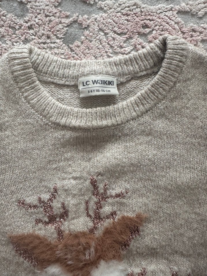 Kız Çocuk Bej Nakışlı Triko Kazak - Görsel 5