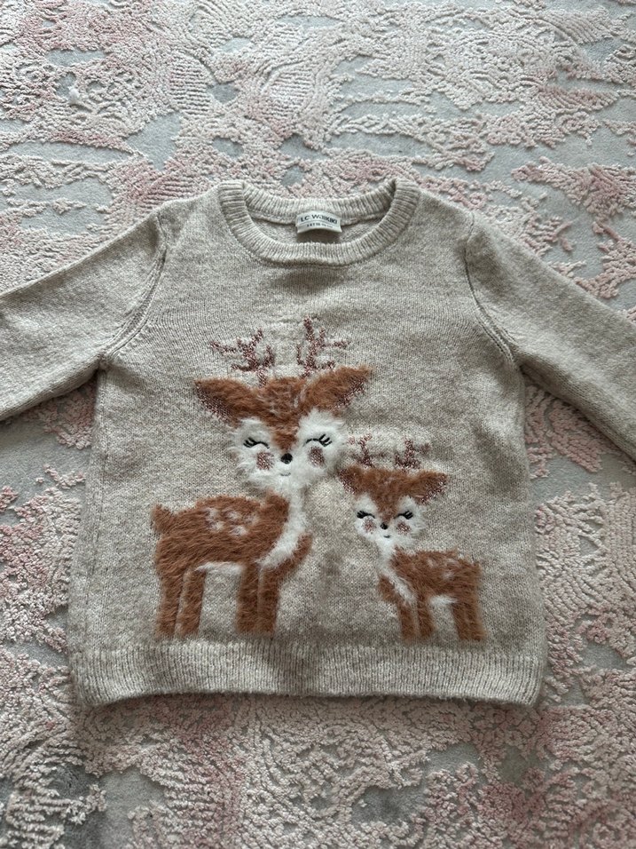 Kız Çocuk Bej Nakışlı Triko Kazak - Görsel 2