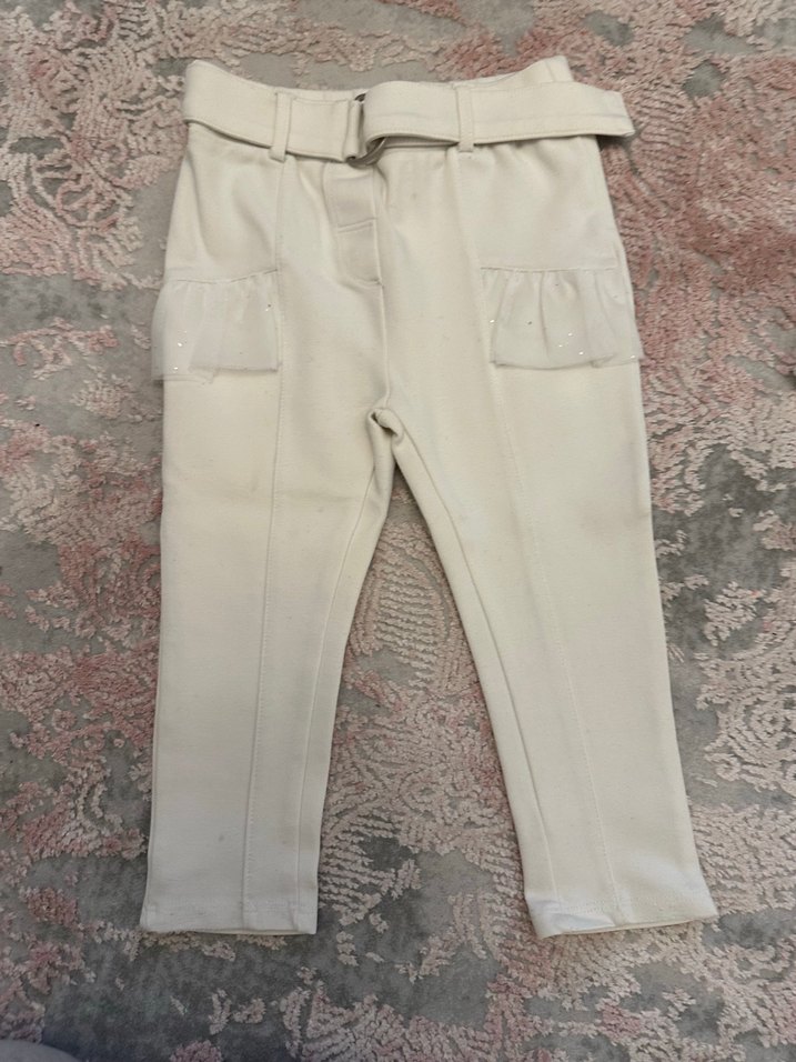 Kemerli Beyaz Kız Pantolonu - Görsel 4