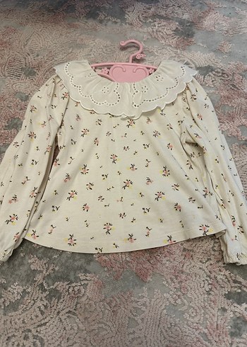 Dantel Yaka Çiçek Desenli Kız Bluzu - Görsel 3