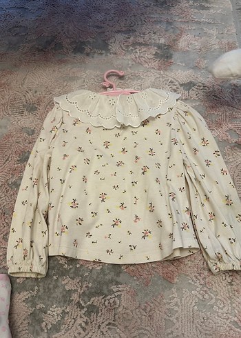 Dantel Yaka Çiçek Desenli Kız Bluzu - Görsel 8