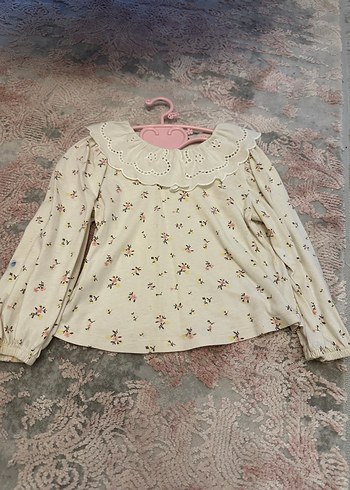 Dantel Yaka Çiçek Desenli Kız Bluzu - Görsel 7
