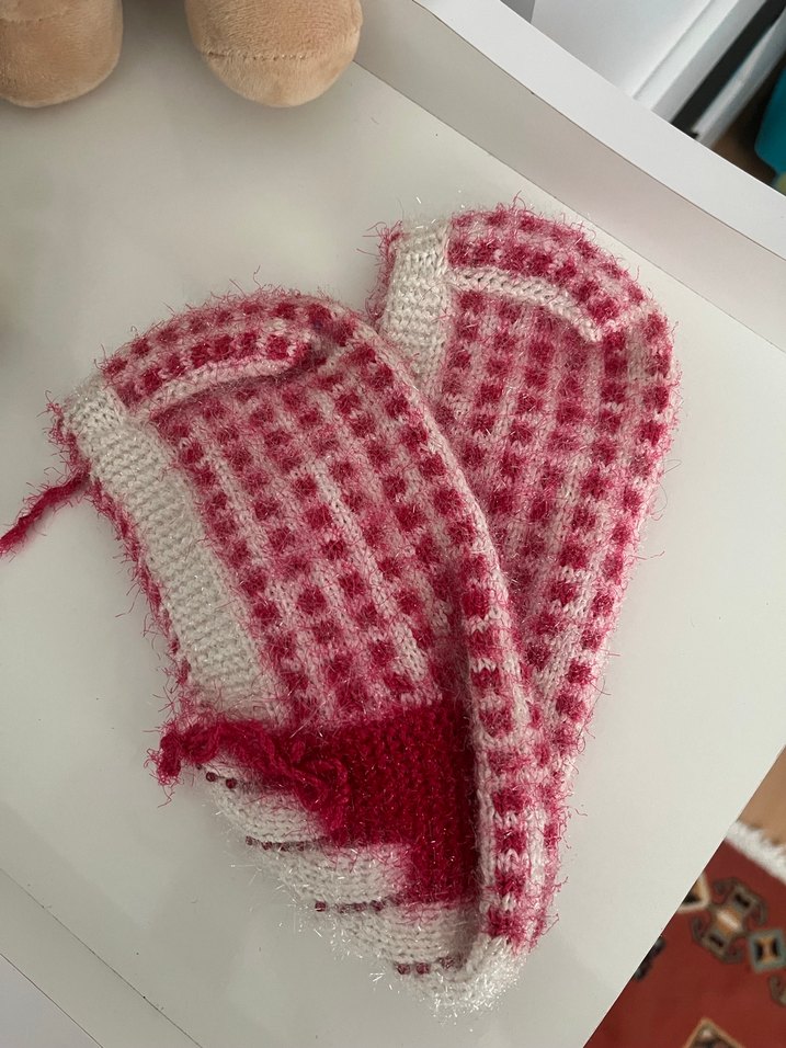 Nakışlı Kırmızı örgü patik - Görsel 3