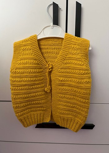 Kız Çocuk Sarı Örgü Süveter V Yaka - Görsel 4