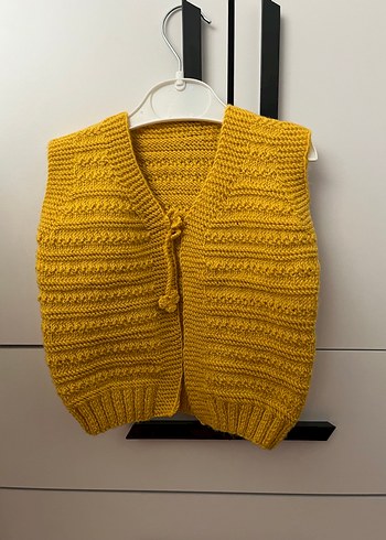 Kız Çocuk Sarı Örgü Süveter V Yaka - Görsel 2