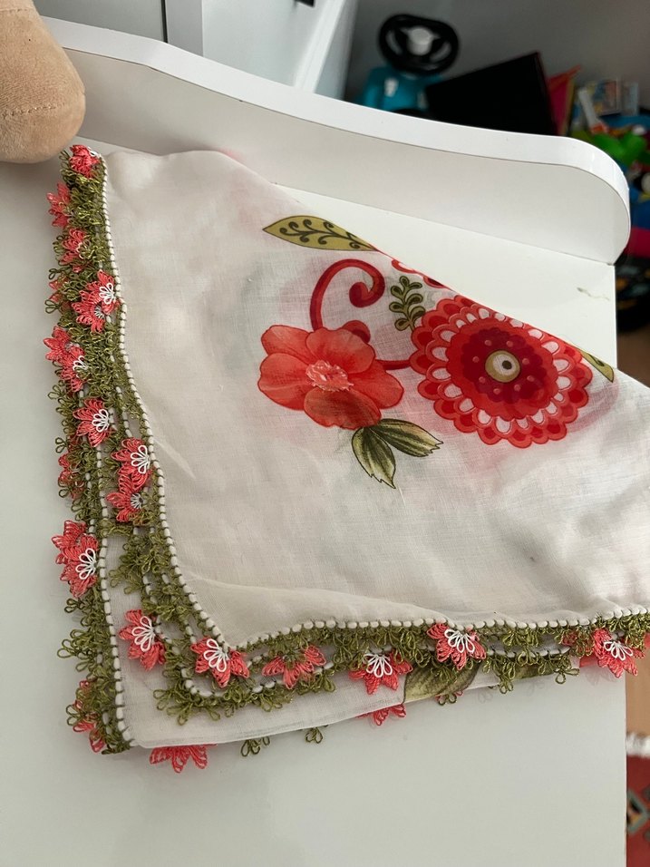 Dantel Kenarlı Renkli Bohem Kadın oyalı eşarp - Görsel 2