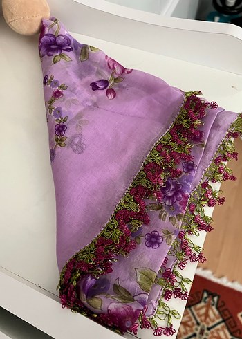 Mor Dantel Detaylı Bohem Kadın oyalı eşarp - Görsel 2