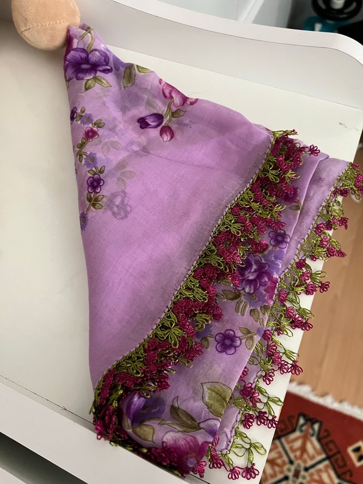 Mor Dantel Detaylı Bohem Kadın oyalı eşarp - Görsel 2