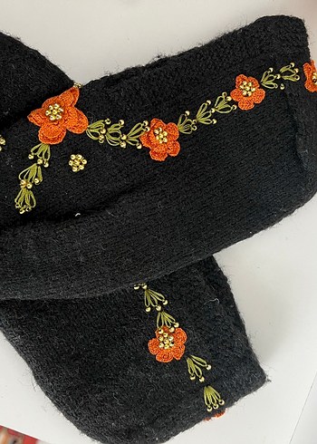 Nakışlı Siyah Bohem Örgü Eldiven - Görsel 3