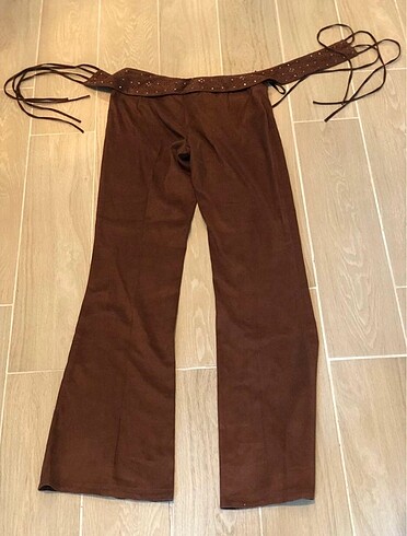 Next Likralı İspanyol paça taşlanmış süet pantalon