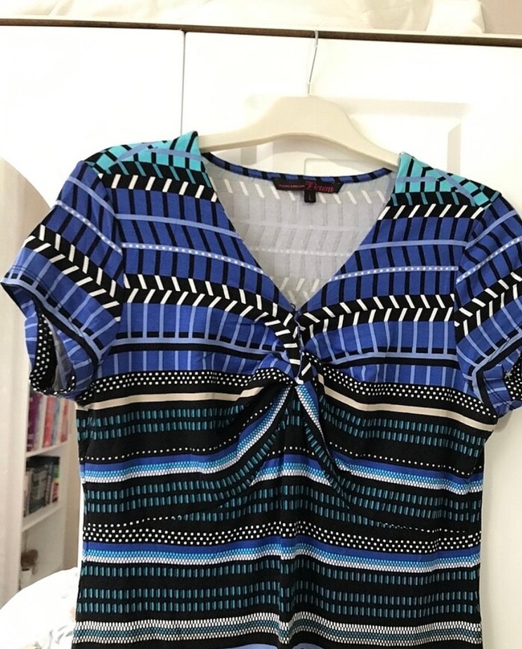 V Yaka Mavi Midi Pilili Elbise - Görsel 3