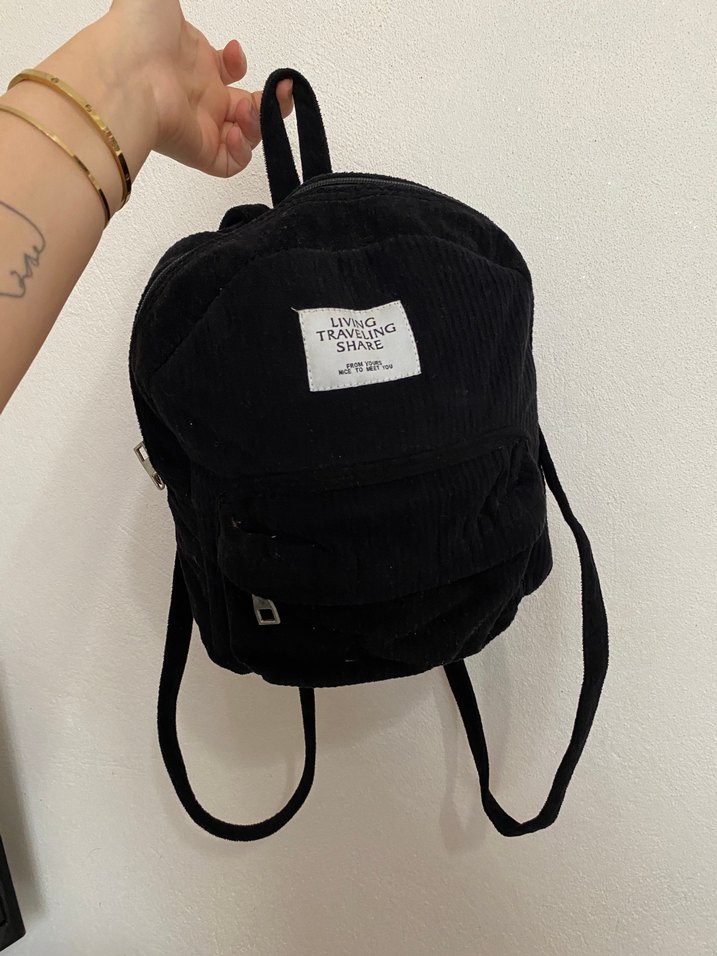 Siyah Kadın Süet Sırt Çantası - Görsel 4