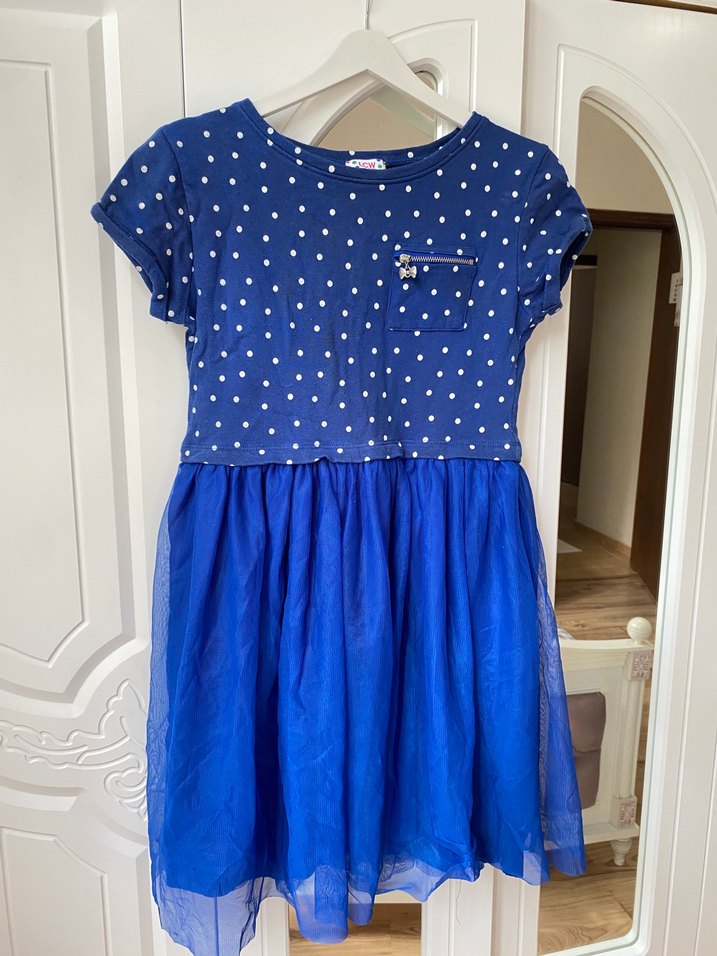 Kız Çocuk mavi Kısa Kollu Elbise - Görsel 2