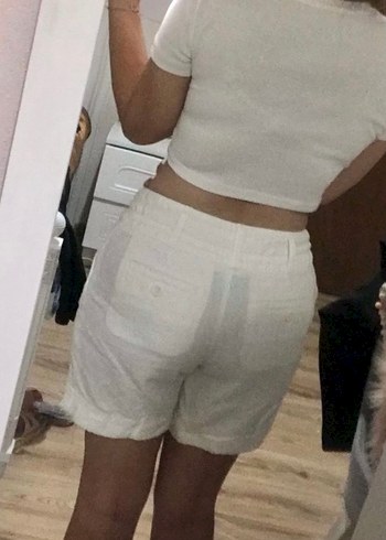 H&M Düşük bel beyaz Keten şort