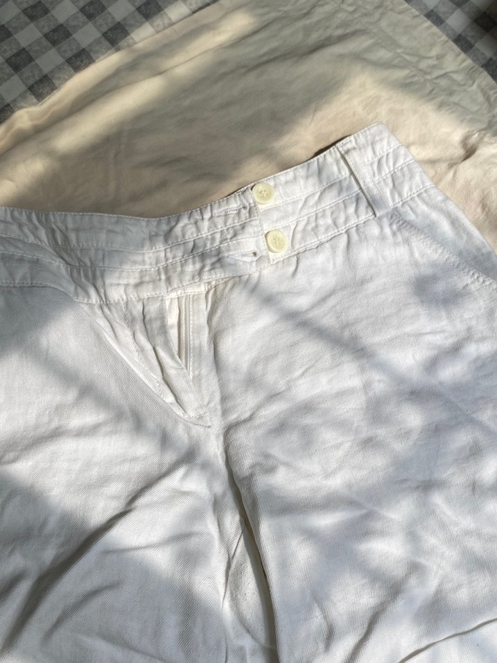 Düşük bel beyaz Keten şort - Görsel 3