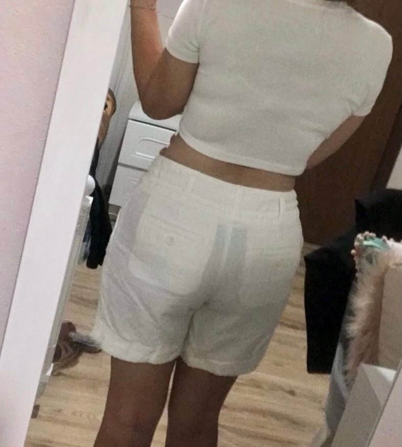 Düşük bel beyaz Keten şort - Görsel 2