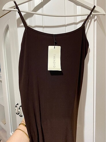 Kahverengi askılı elbise kalem elbise - Görsel 7