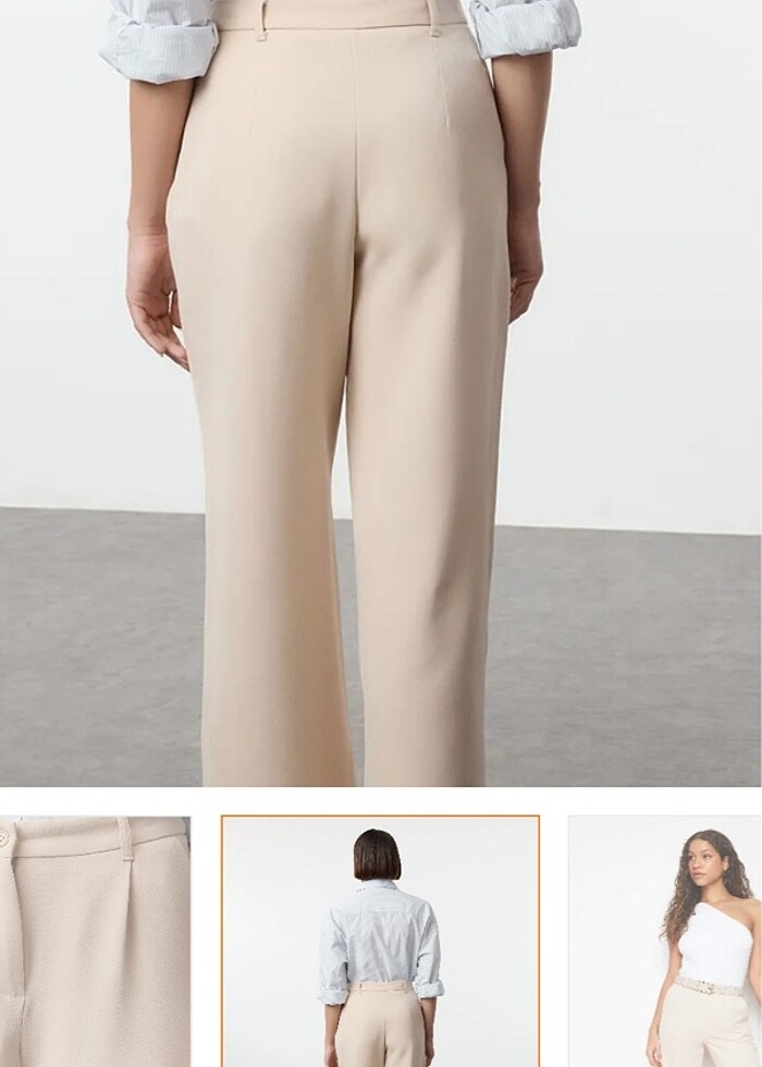 Ekru kumaş pantolon - Görsel 3