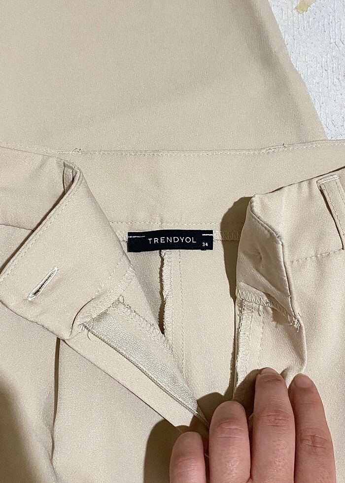 Ekru kumaş pantolon - Görsel 5