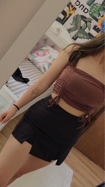 Kahverengi askılı büstiyer bluz - Görsel 5