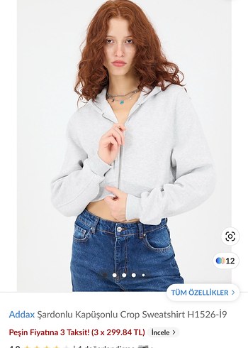 Addax Gri Kapüşonlu Fermuarlı Crop Sweatshirt