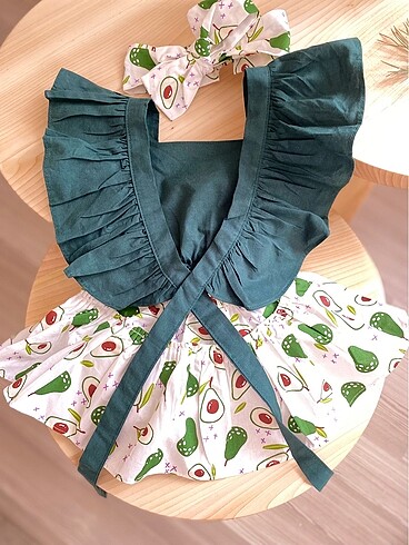 6 Ay Beden yeşil Renk Kız bebek tulum ve bandana